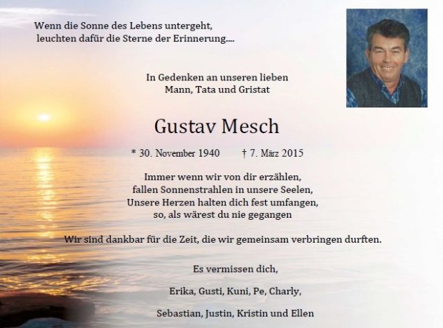 Mesch Gustav 1940-2015 Todesanzeige